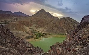 Sunset at Showka Dam with thunders Ras Al Khaimah UAE Nikon Z6