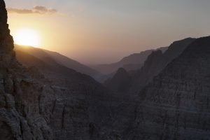 mounatin range at sunset in wadi naqab uae