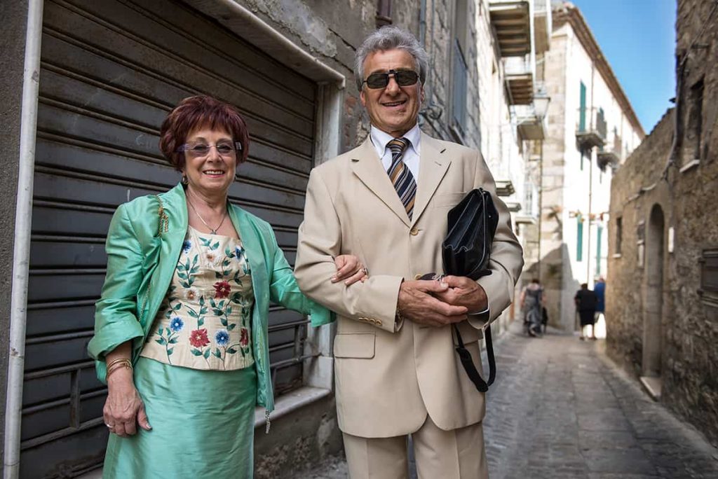 sicilian couple well dressed in madonie mountain town