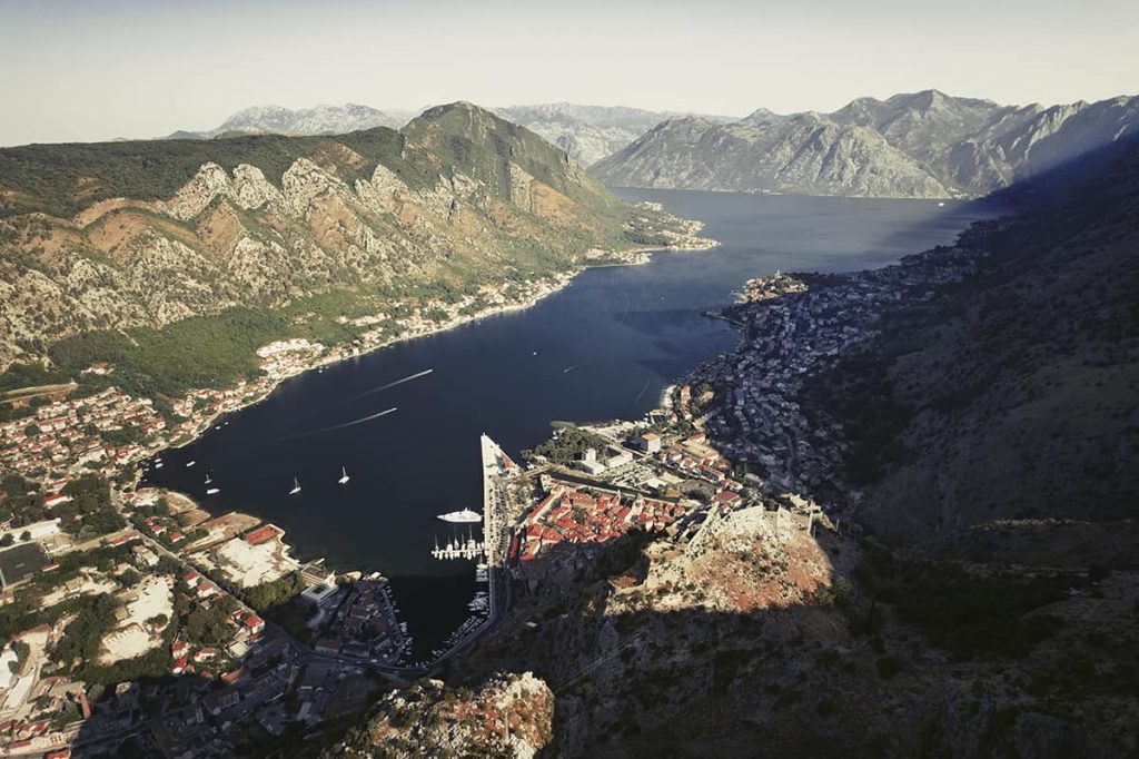 kotor bay aerial view in montenegro