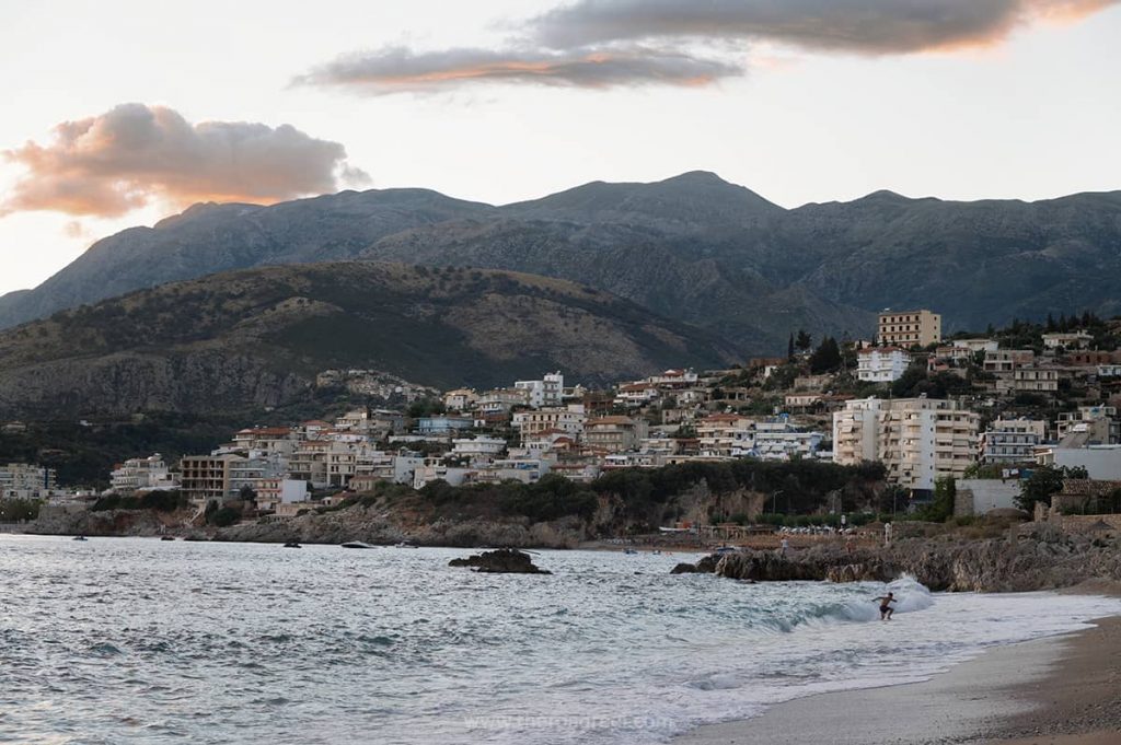 Himare potam beach in Albanian riviera at dusk