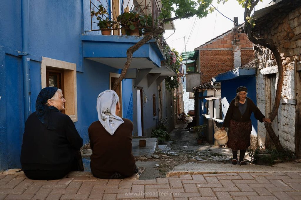 Lin village, lake Ohrid, Albania, old ladies sitting