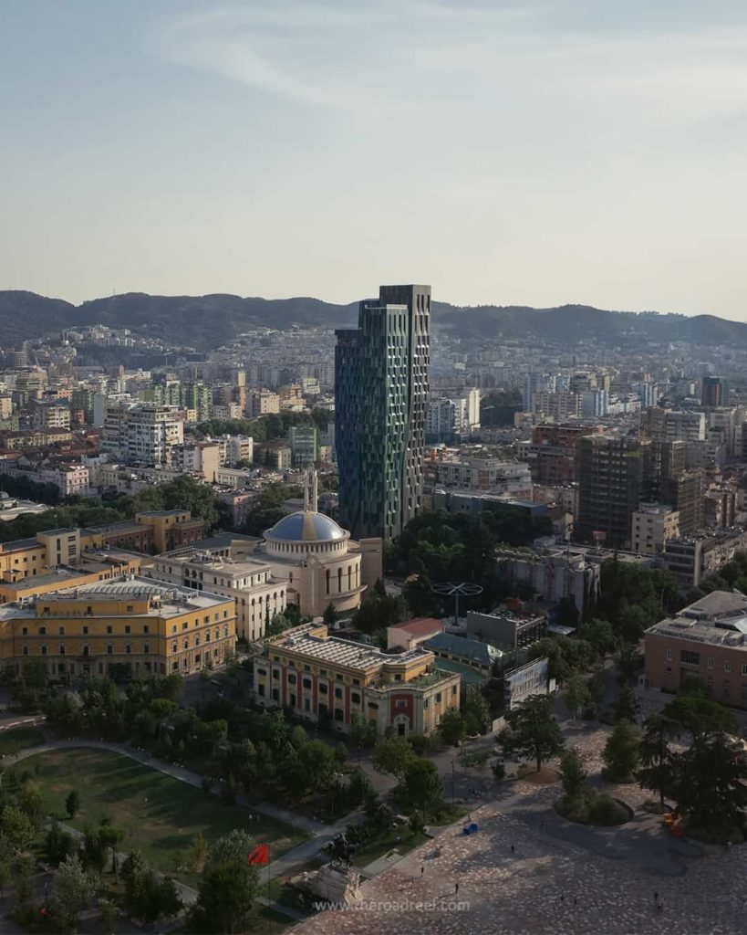 skenderbeg square drone photo. albania itinerary