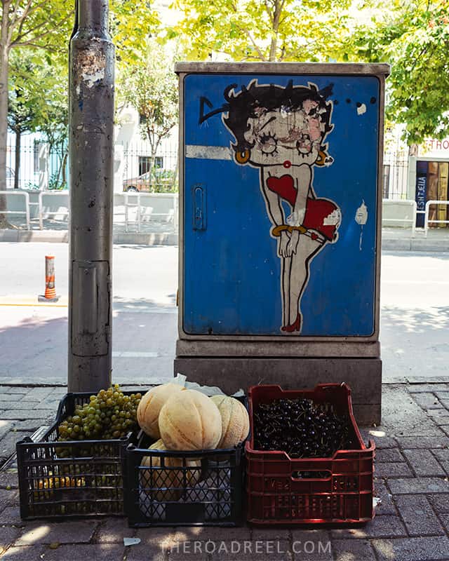 Electric boxes in Tirana painted with cartoon characters