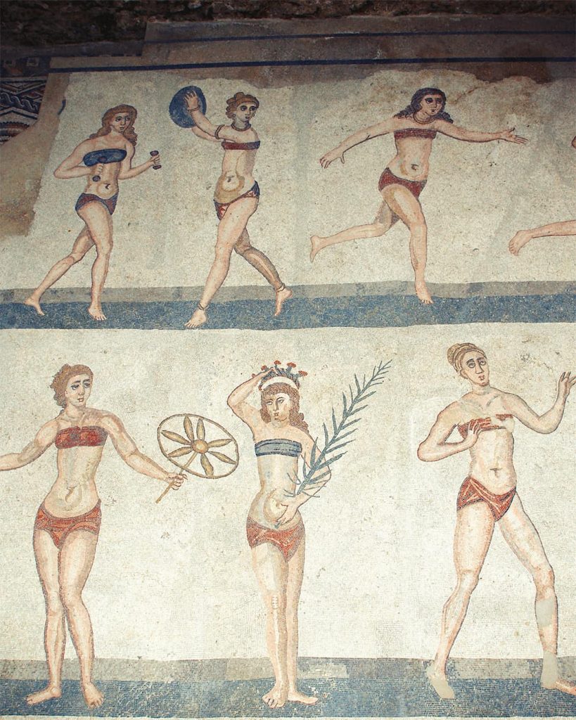 Roman mosaics in Villa Romana del Casale, the "bikini-girls".