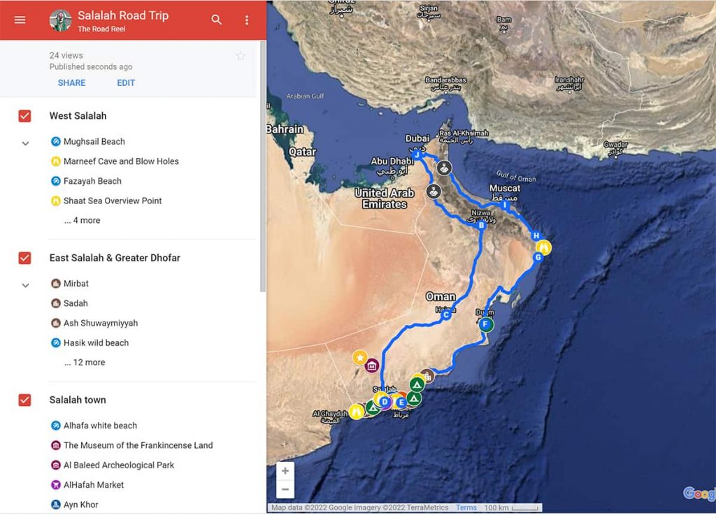 dubai to salalah by road driving map