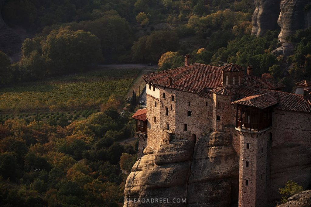 Roussanou monastery at sunset greece