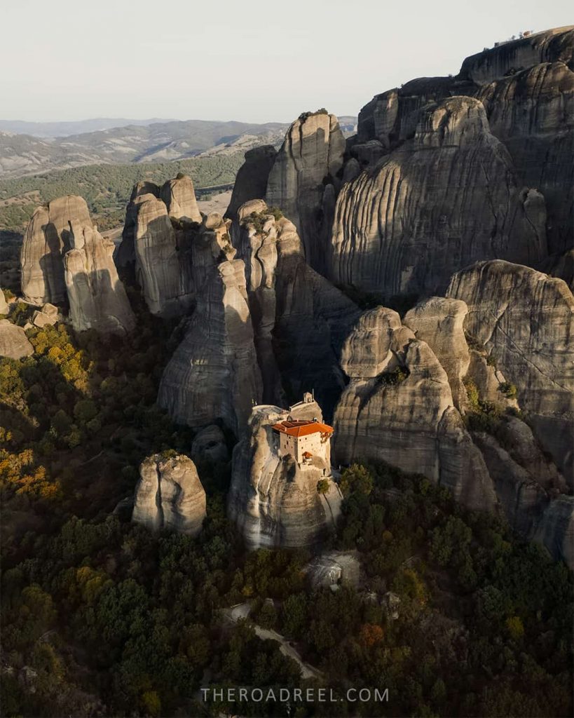 guide to meteora monasteries, saint nikolas anpafsas monastery drone