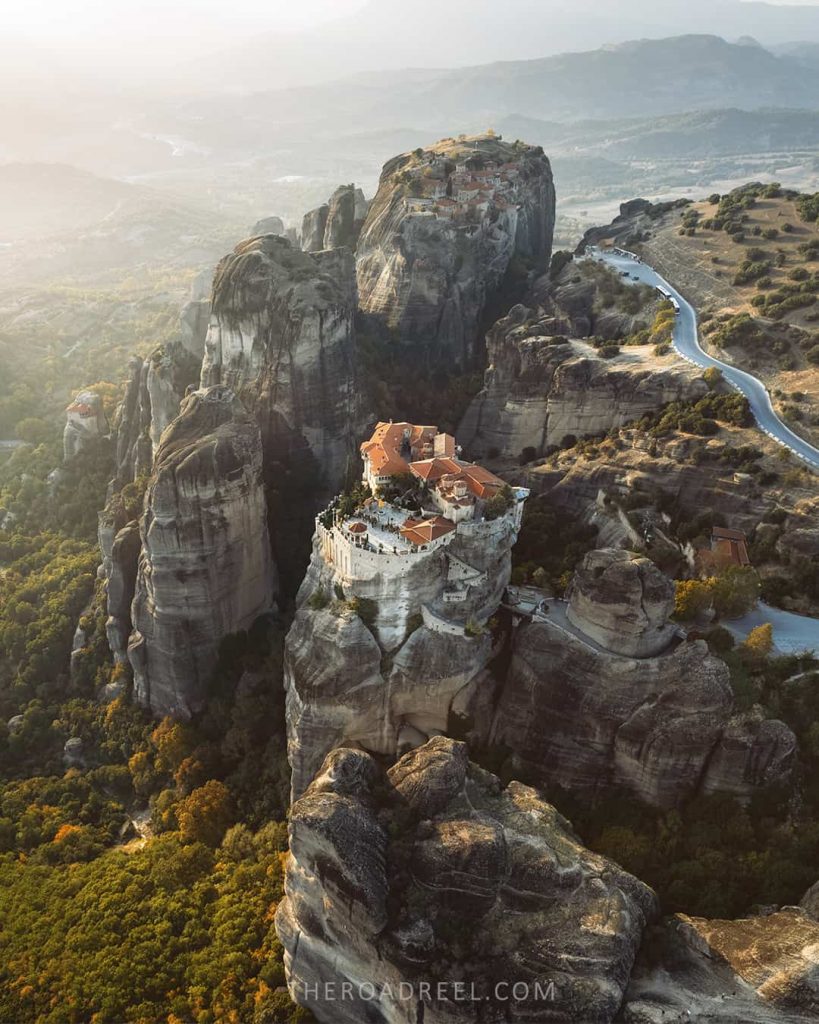 guidr to meteora monasteries, varaaam and great meteora drone shots