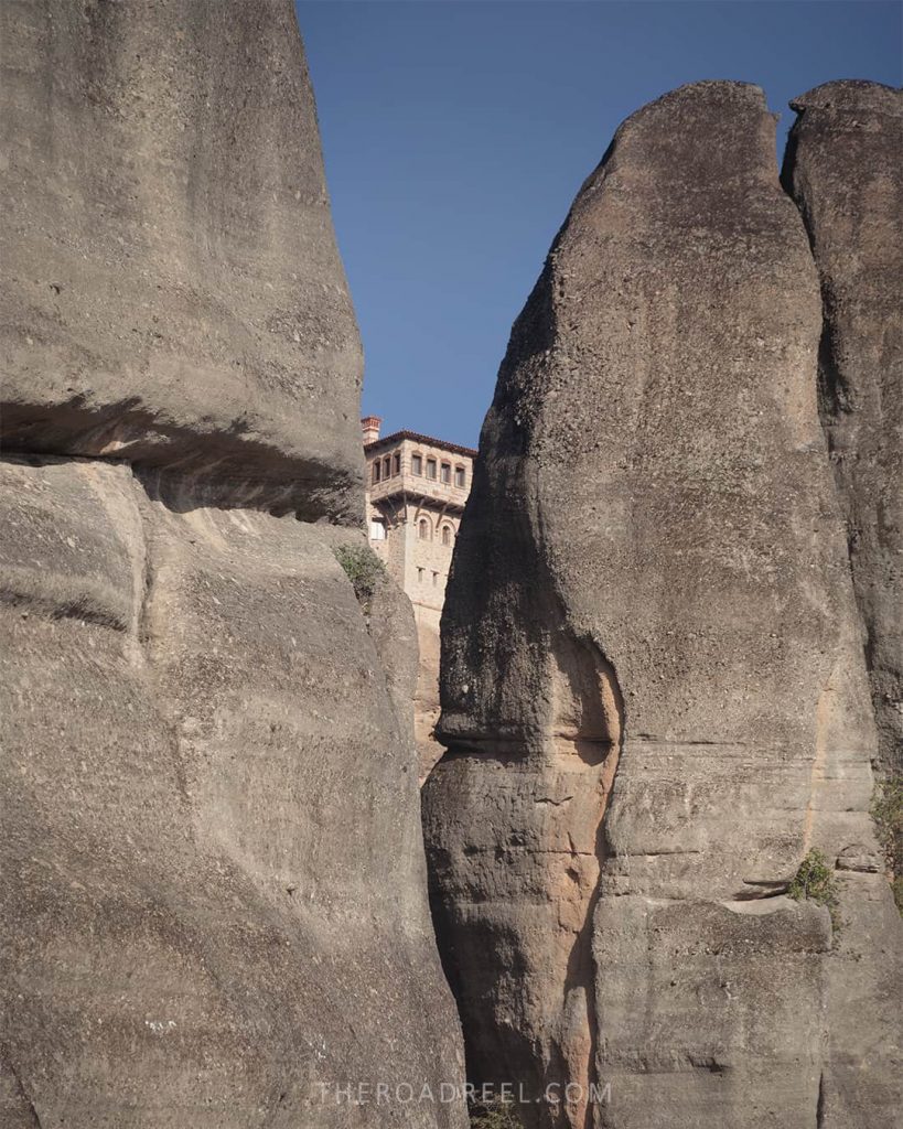 Varlaam Monastery "squeezed" between the rocks from the balcony of St. Nikolas Monastery