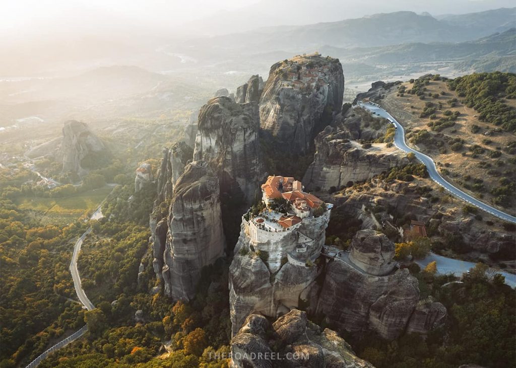 Varlaam monastery drone shot at sunset