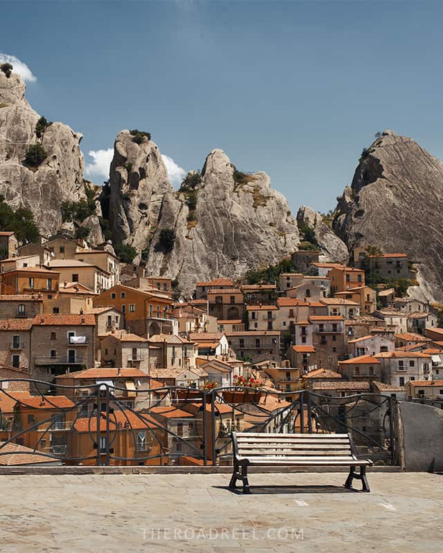 Views from the terrace in Piazze Emilio Caizzo, Castelmezzano, Italy