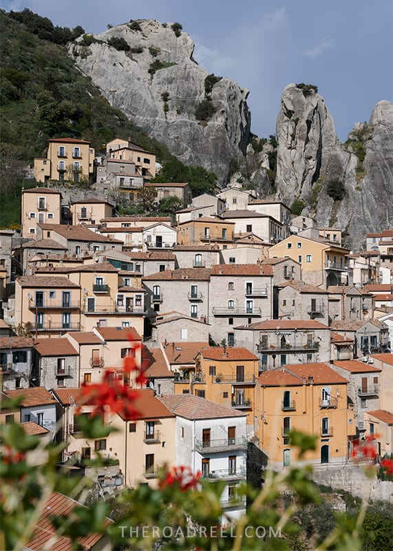 View of Castelmezzano colorful houses from the main square