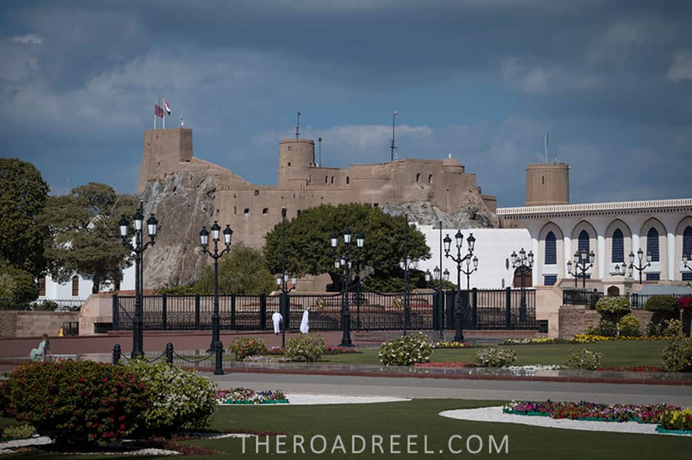 Mirani Fort visible from Al Alam Palace Boulevard, Muscat, Oman