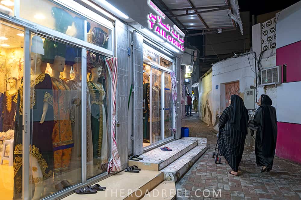 Muttrah streets- ladies tailoring shops are all over the town