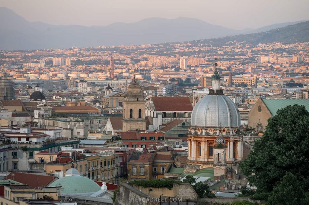 Naples in 2 days itinerary: panoramic views over naples at sunset from vomero