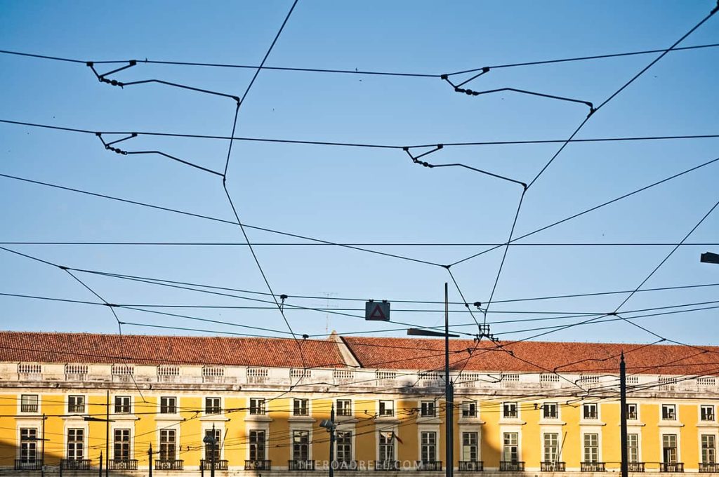 Yellow buildings in Commerce Square in Lisbon