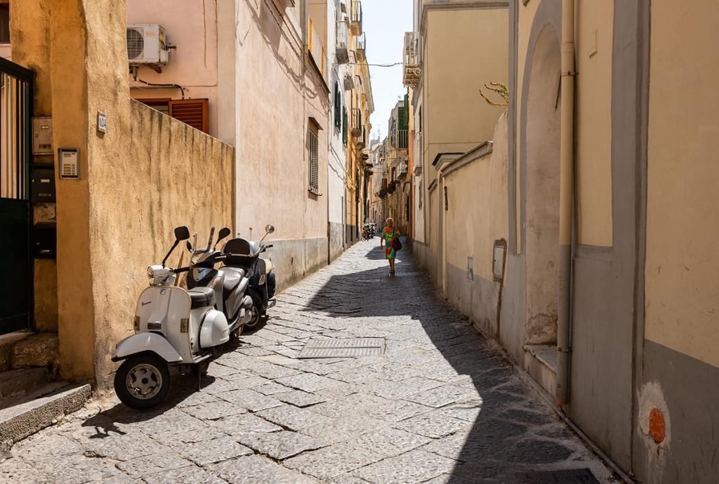 Streets in Procida-scooters are the main mean of transport here.
