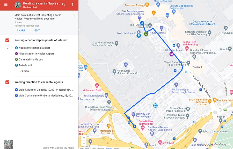 How to get to car rental desks from Naples Airport-map with walking directions