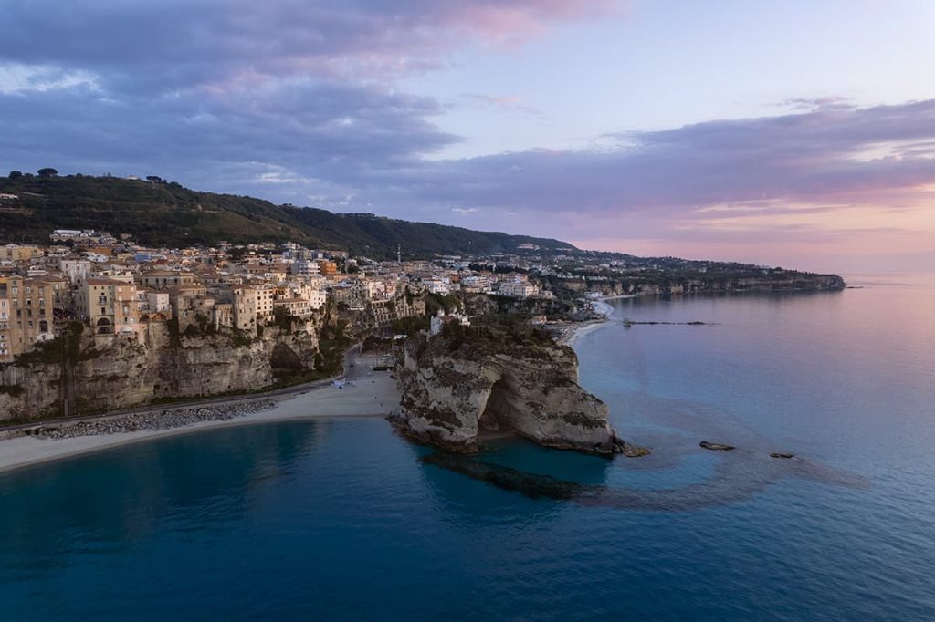 tropea at dusk drone image- calabria itinerary