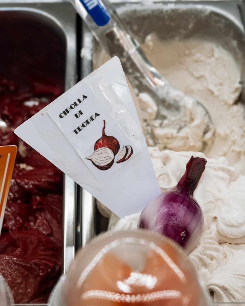Red onion ice cream in Tropea, Italy