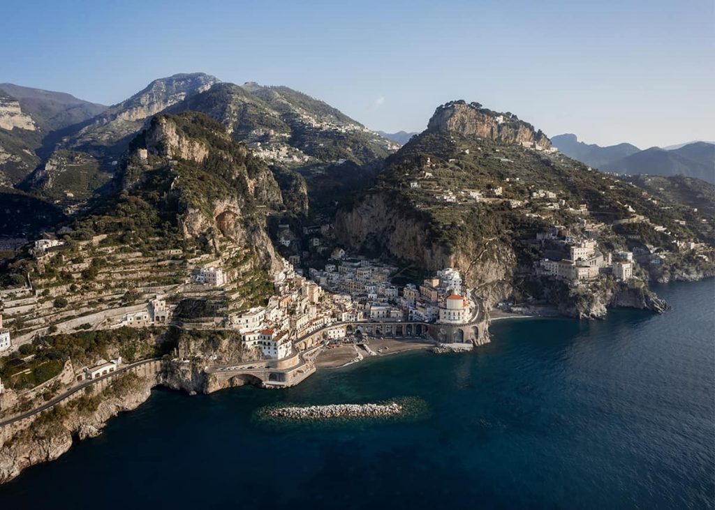 Naples to Calabria road trip, South Italy: Amalfi Coast from drone