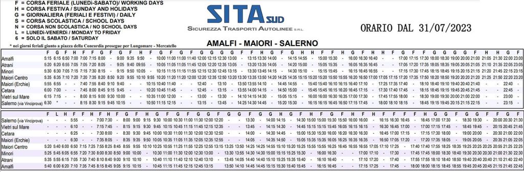 Bus #5120 schedule from Salerno to Amalfi, timetable