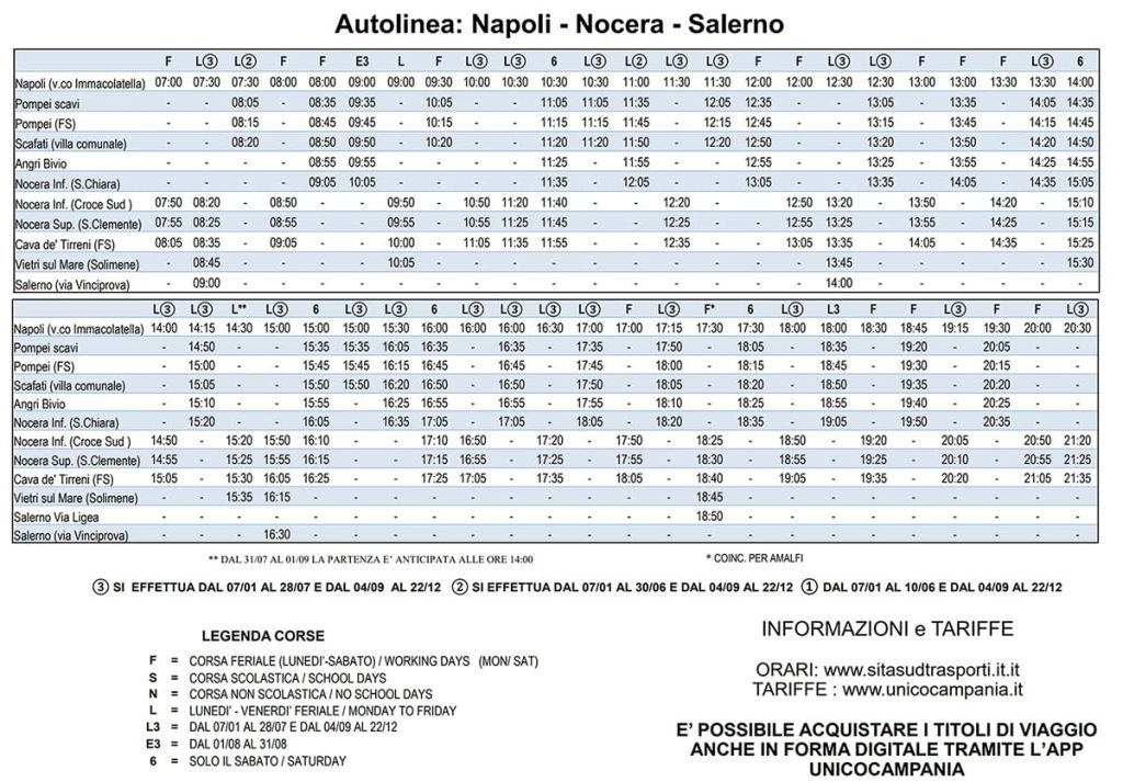 Bus #5001 Napoli-Nocera-Salerno timetable