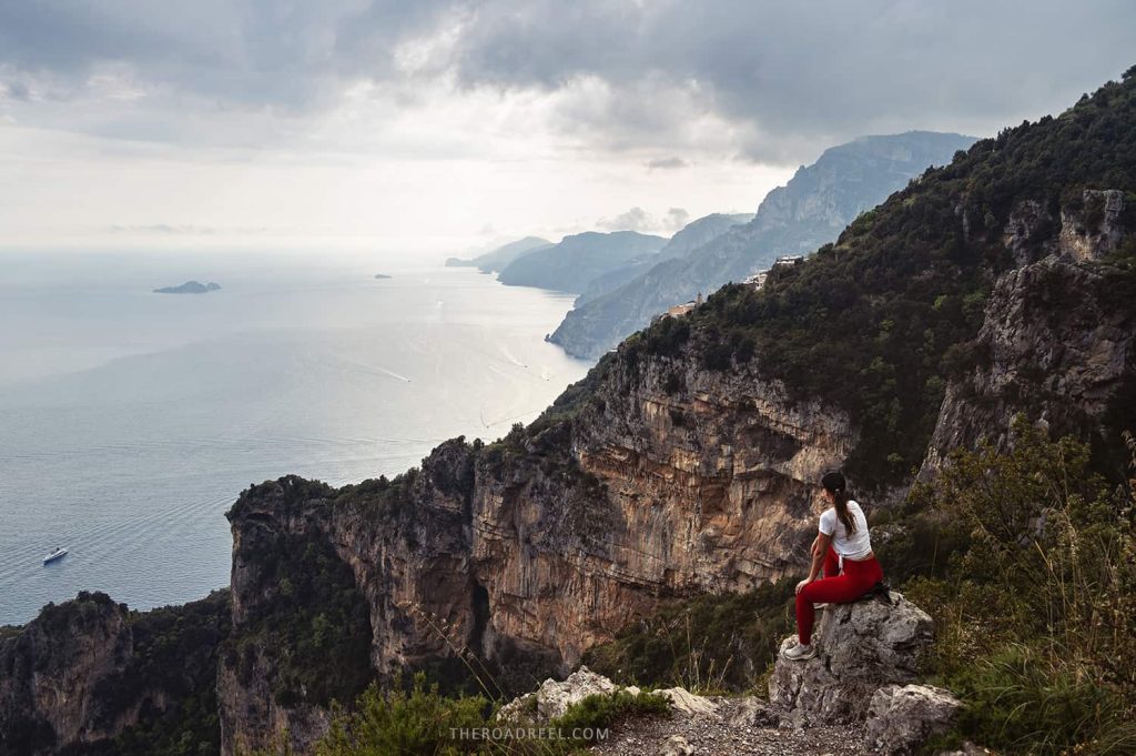 Path of the Gods (Sentiero degli Dei) hike: evening view over the Amalfi Coast,Nocelle church in the distance