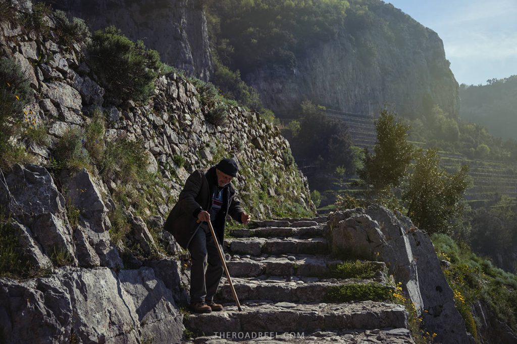 Path of the God difficulty- the tral is suitable to all age groups- an elderly man walking path of the gods