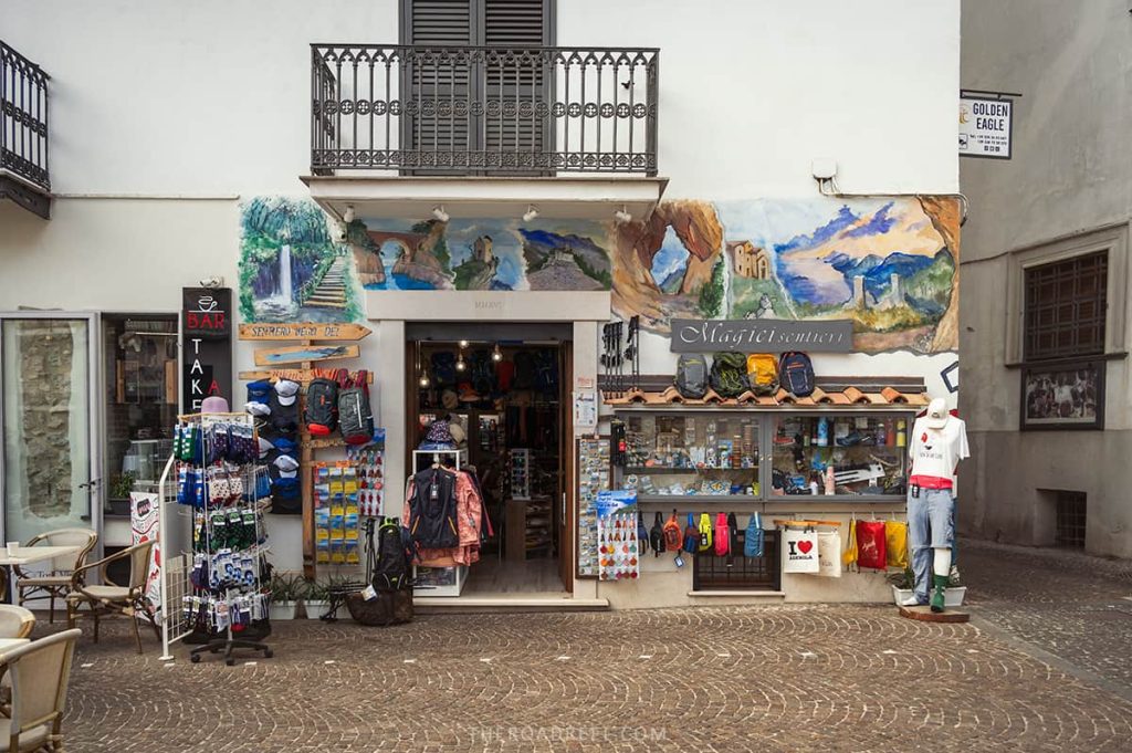 In case you didn't bring hiking gear, you can buy stuff in this shop in Bomerano, located near the start of the trail