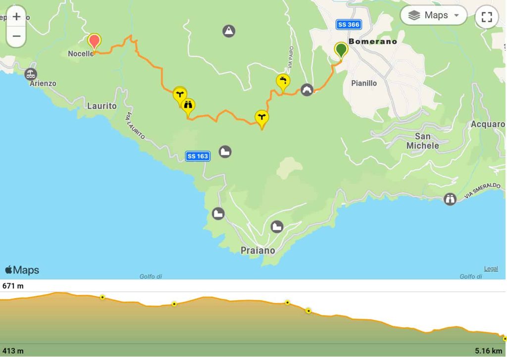 Path of the god hike map bomerano to nocelle