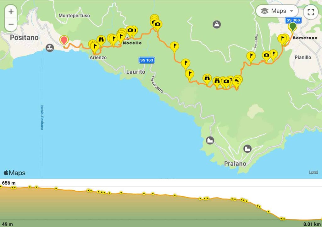 Path of the god hike map bomerano to positano