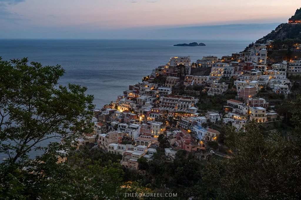 positano at dusk from above, 2 days i amalfi coast itinerary
