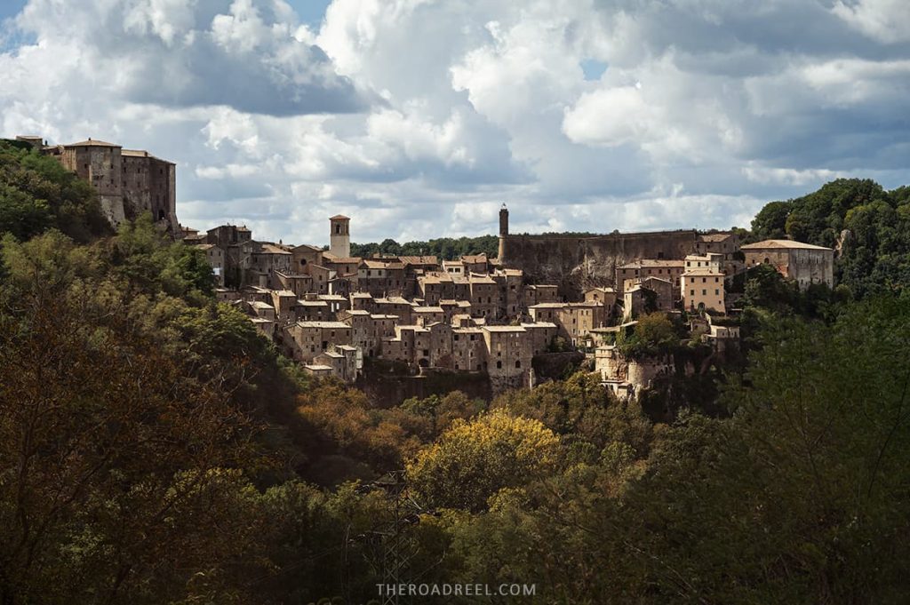 Sorano town in Tuscany as seen when driving from Rome to Tuscany