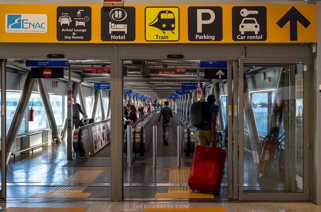 Passageway to car rental desks in Rome Fiumicino Airport