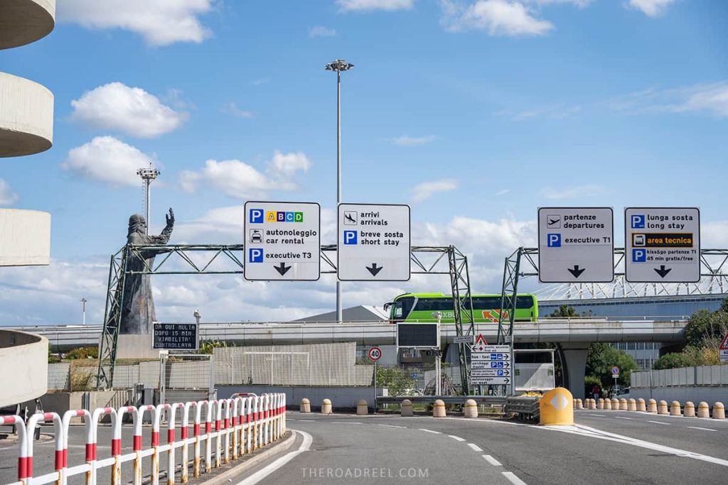 Follow the direction of "autonoleggio-car rental" to return your rental car at Rome Fiumicino Airport