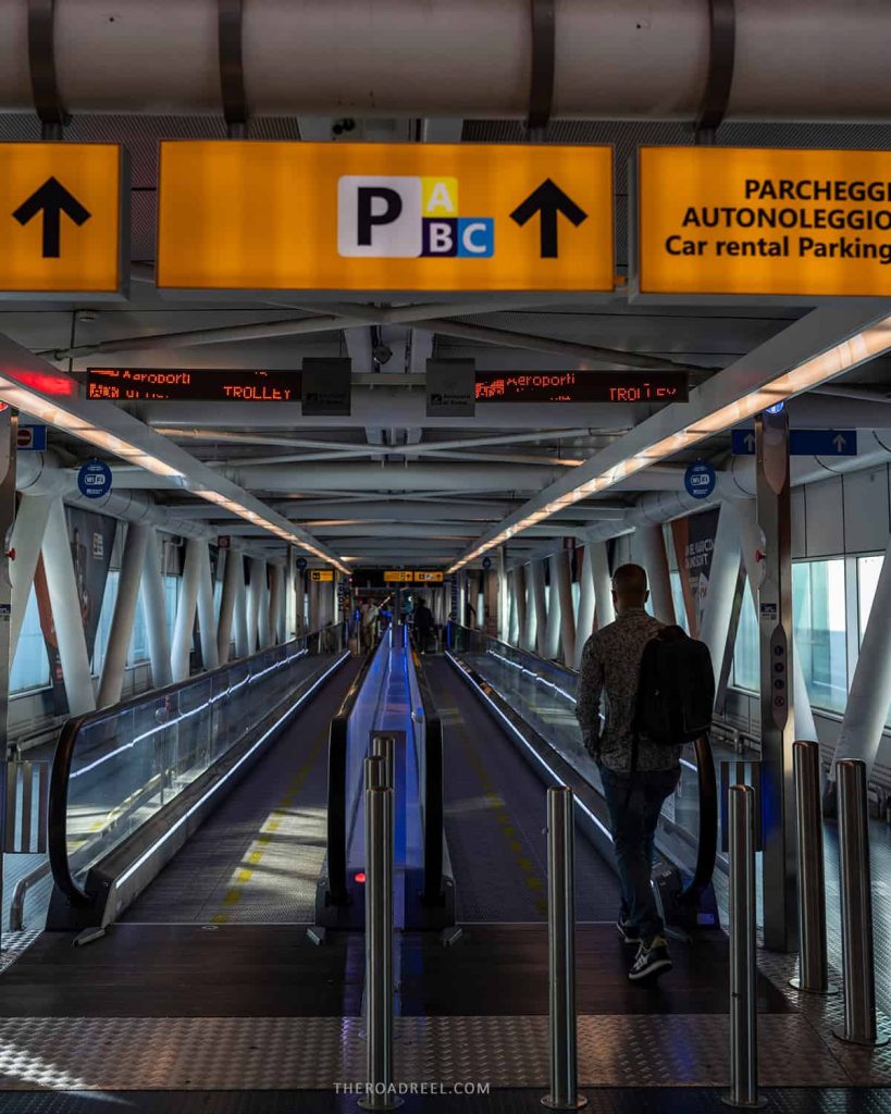 On the way to parking where you will pick up a rental car in Rome Fiumicino Airport